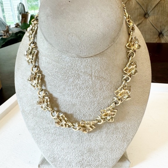 1950s Vintage Retro CORO Choker Necklace Pale Gold Plated Signed - Picture 2 of 12